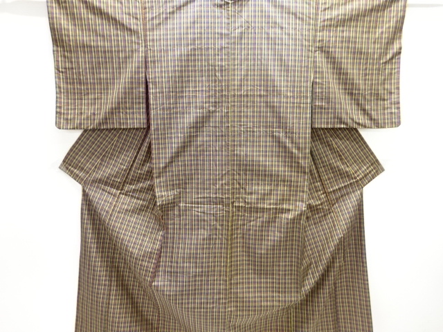 アンティーク　格子織出し米沢紬着物アンサンブル